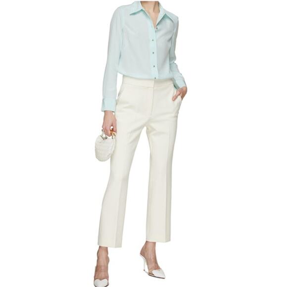 St. John Caviar White Slacks Trousers Straight Leg Pants 14 - Picture 1 of 5